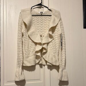 Stevies Cream Ruffled Knit Cardigan